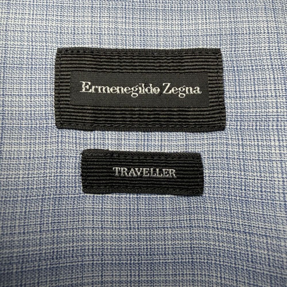 Ermenegildo Zegna Mens Traveller XL Blue Check Luxury 100% Cotton Shirt Designer - Picture 4 of 12